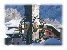 samoens nearby alpine village with central drinking fountain